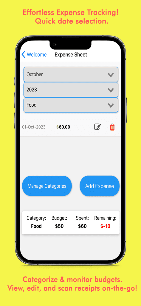 Manage Your Budget app screen